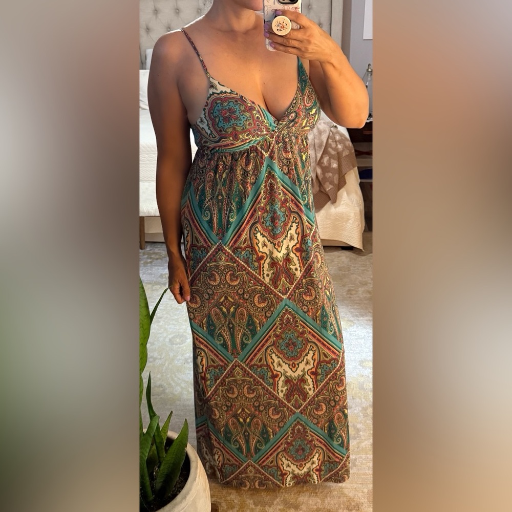 Rhapsody low cut paisley colorful funky maxi dress. M